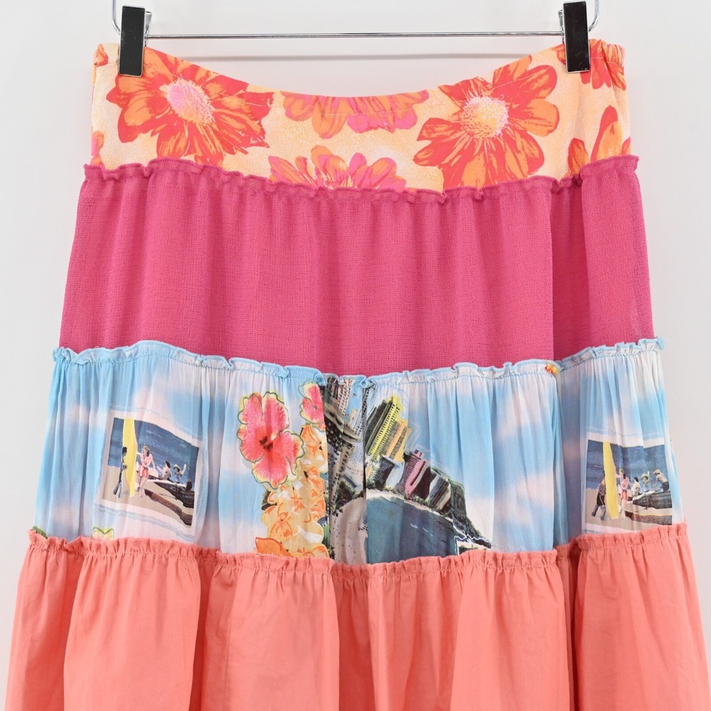 WEEKEND CLOTHES LINE Skirt Sz M Floral Mixed Print Multicolor Tiered Midi Hippie - Picture 12 of 14